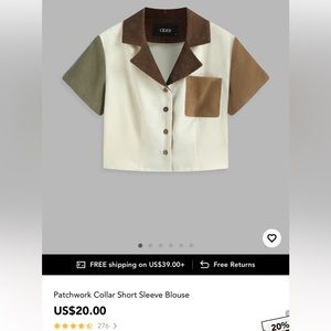 Patcwork Collar Cropped Button Down Top